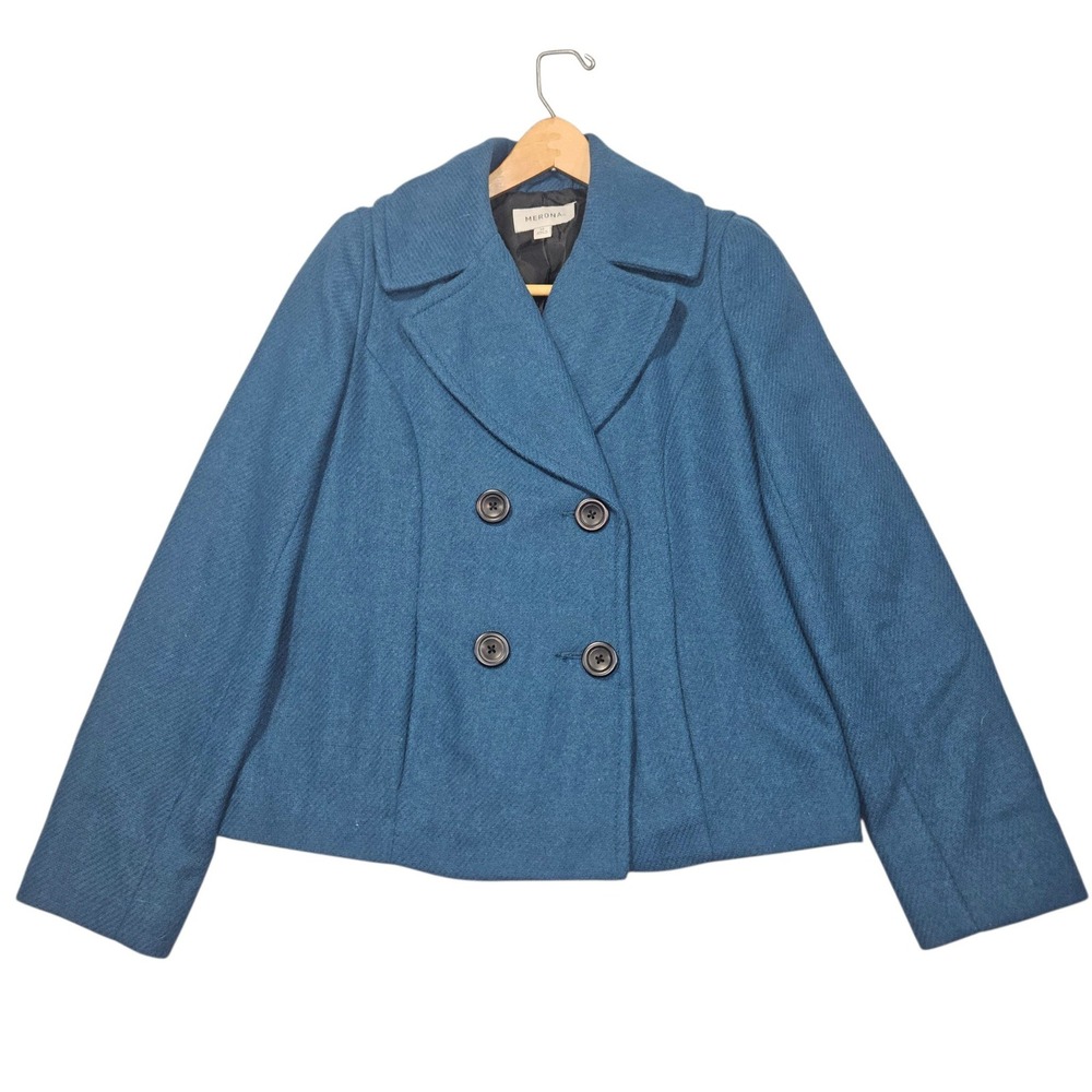 Merona VTG 2009 Double Breasted Pea Coat Wool Blend Teal Blue Sz M